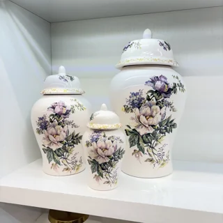 ست سرامیکی جینجر جار طرح گل پیونی