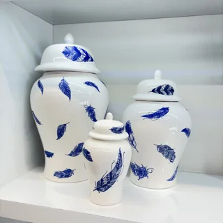 ست سرامیکی جینجر جار طرح پر آبی